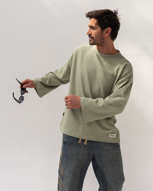 Textured Wave Top – Sage Khaki | Unisex