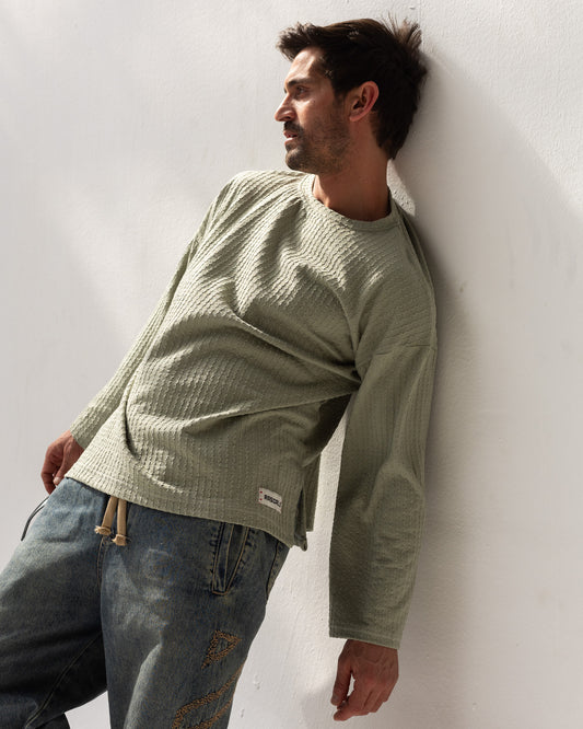 Textured Wave Top – Sage Khaki | Unisex