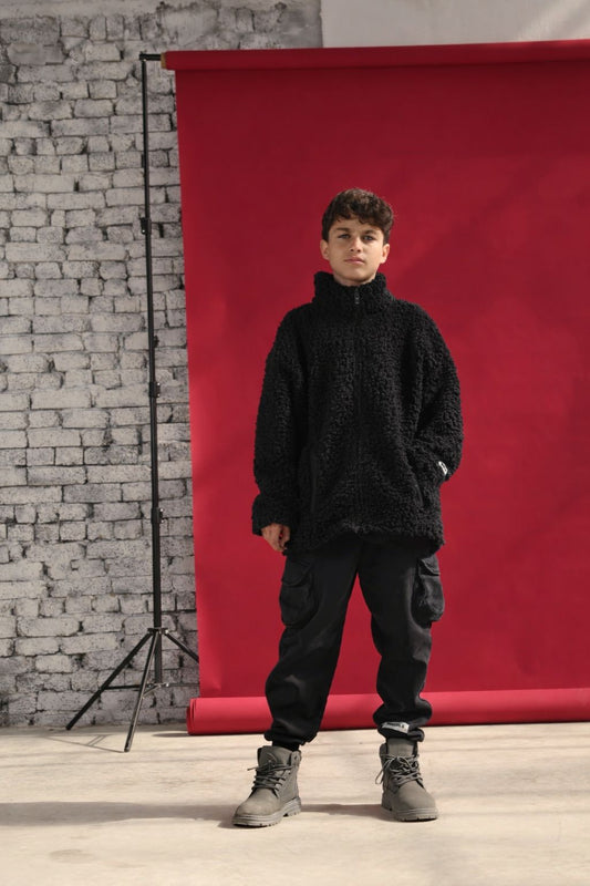 The black Teddy hug jacket- youth